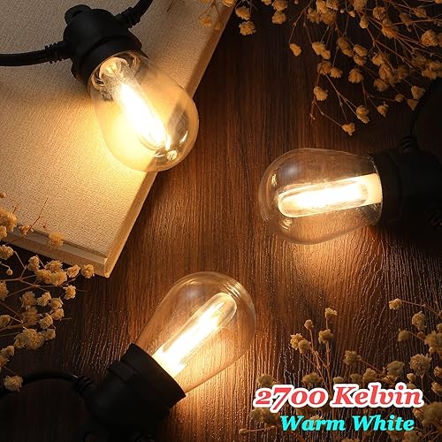 Miniatura 2 de Tira de luces para exteriores de 48 pies con 23+1 bombillas LED, regulable, inastillable, impermeable, bombilla Edison para interiores y exteriores,