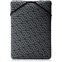 HP Custodia Protettiva Reversibile per Laptop Portatili fino a 15,6 Pollici, Profilo Sottile e Senza Cerniera, Tessuto in Neoprene Disinfettabile e Lavabile in Lavatrice, Design Nero, Grigio Geometrico