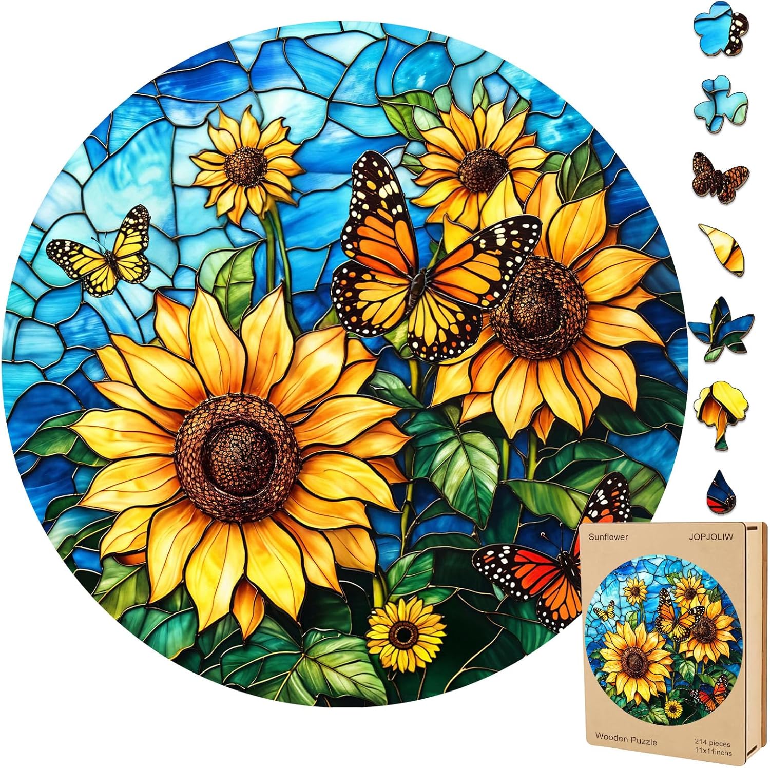 Sunflower Wooden Puzzles for Adults, Jigsaw Puzzle 200 Pieces, Unique Shape Puzzles with Wooden Box, Family Game Gift, Fun Challenging Puzzle for Adults