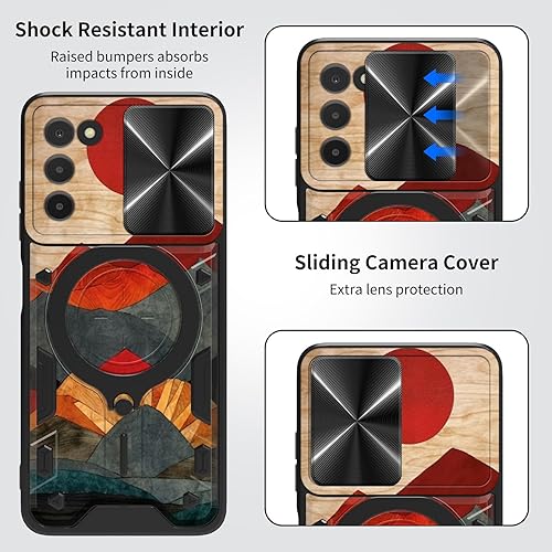 Vista 232 de Funda para Samsung Galaxy A13 5G con cubierta deslizante para lente de cámara y anillo giratorio de 360 grados, soporte híbrido de doble capa Flores