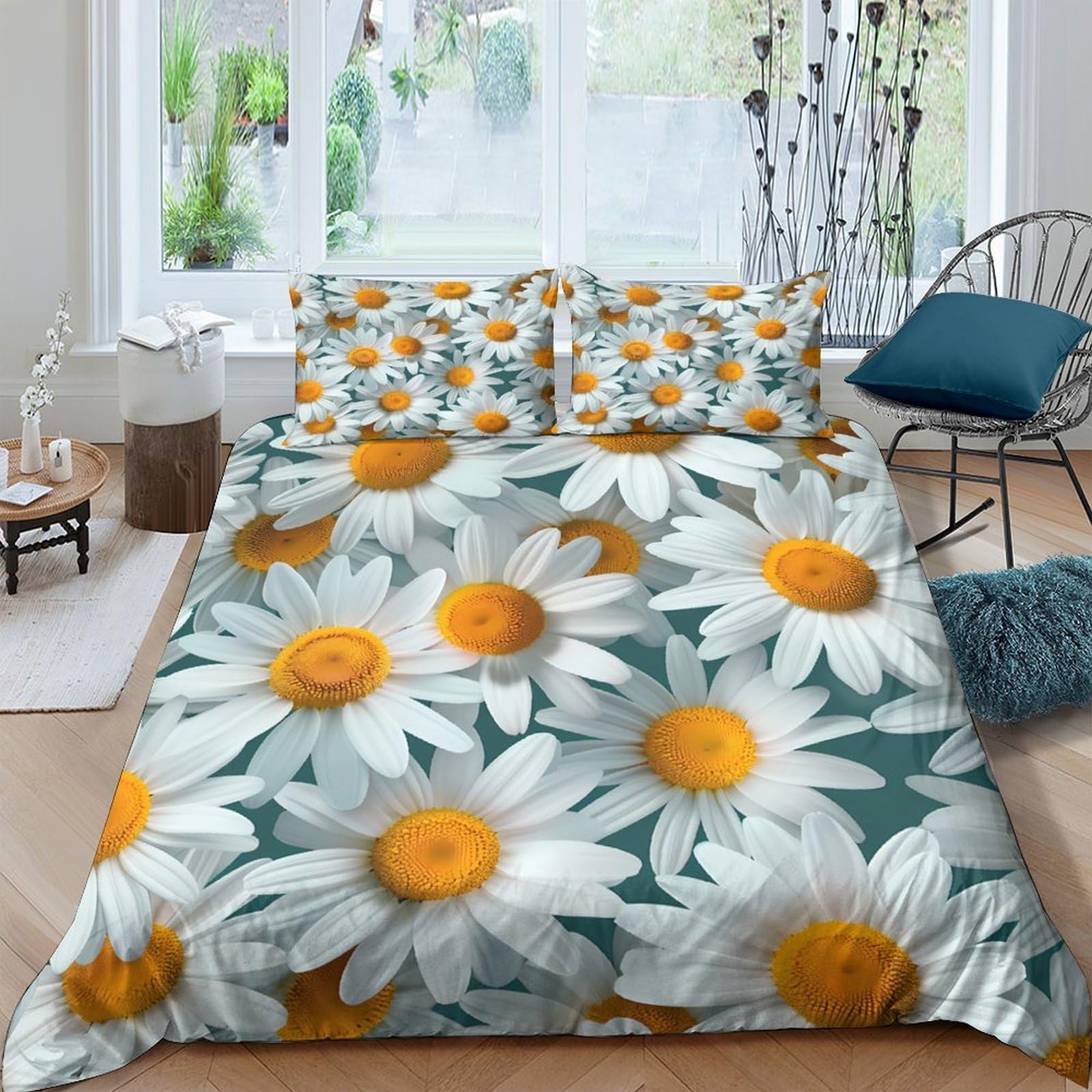 Ctjqhvkz Style-4 3D Printed Daisy Blossom Fitted Sheet Microfiber Soft Breathable Sunflower Bed Cover For Bedroom Dorm Decor Mattress Protection Single（135X200cm）