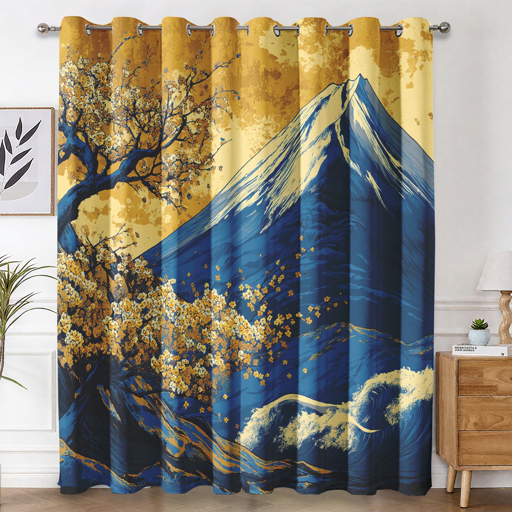 Genérico Cortinas Salon Japonés, Cortinas Dormitorio Opacas Japón Kanagawa Monte Fuji Decoracion Habitacion, con Ojales, Termica Blackout Curtains 140x260 cm 2 Piezas (An x Al)