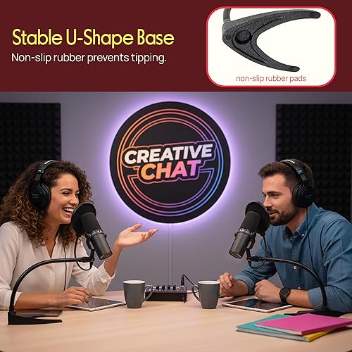 Miniatura 5 de Pyle Soporte de micrófono de escritorio, soporte universal para micrófono de mesa con soporte flexible de cuello de cisne de 8.2 pulgadas y base