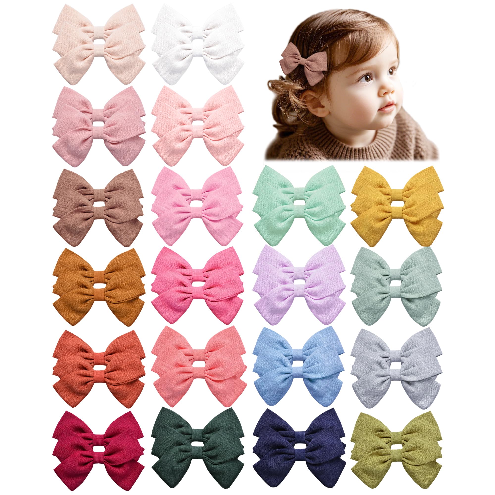Prohouse 40 PCS Baby Girls Hair Clips Fully Lined Non Slip For Infant Fine Hair Bows Barrettes for Toddlers Kids Children in Pairs