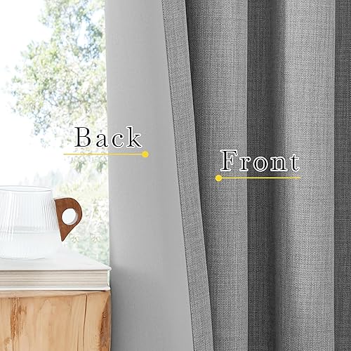 Miniatura 7 de NICETOWN Cortinas extra anchas para puerta corrediza gris claro, cinturón de ganchobolsillo para barrapestaña trasera, cortinas térmicas de lino