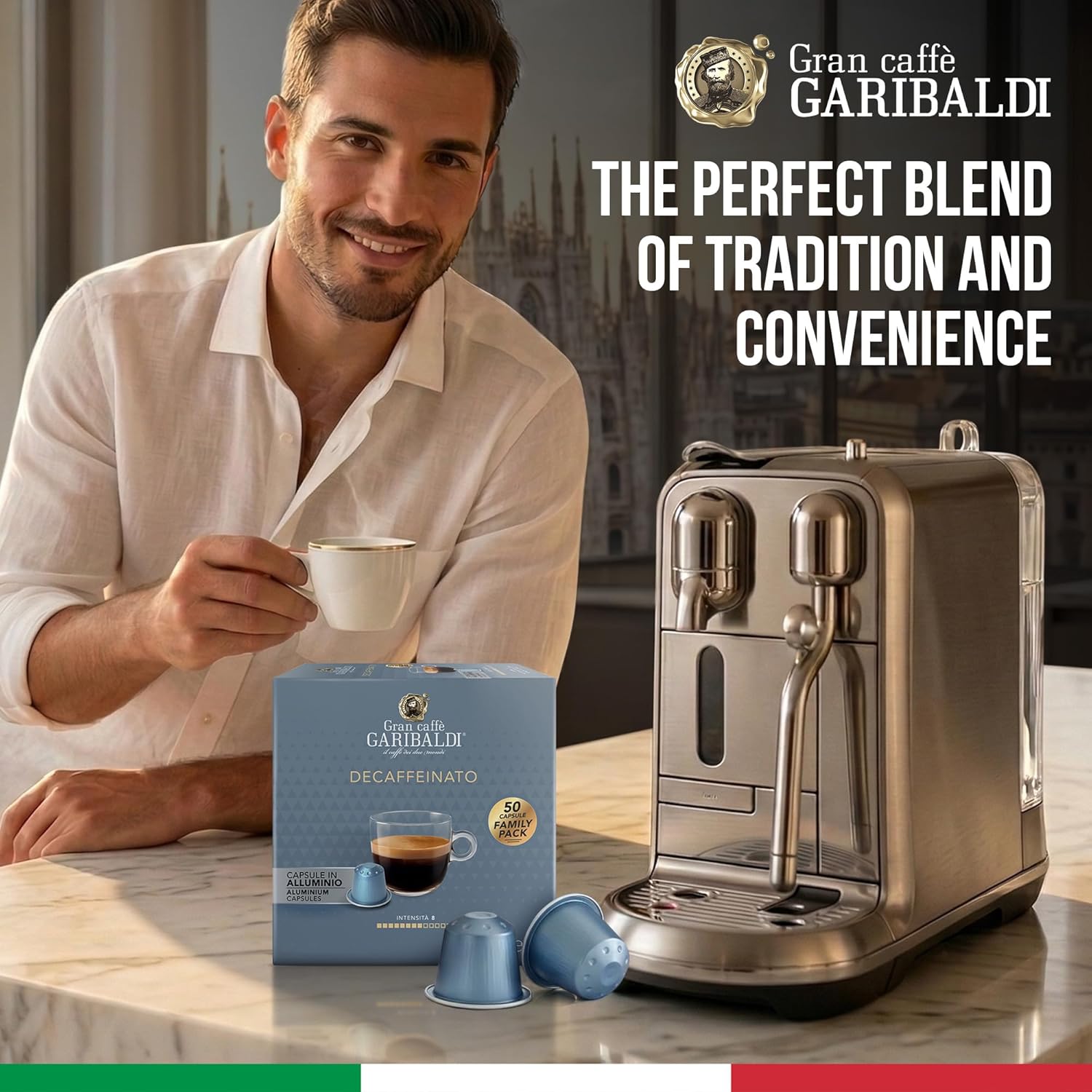 Gran Caffè Garibaldi Decaffeinated Espresso Pods, Italian Roasted Coffee, Decaf Capsules Compatible with Nespresso Original Line Machines, Nitrogen Flushed Intense & Rich Aroma - Decaffeinato (Aluminum) 200 Cups