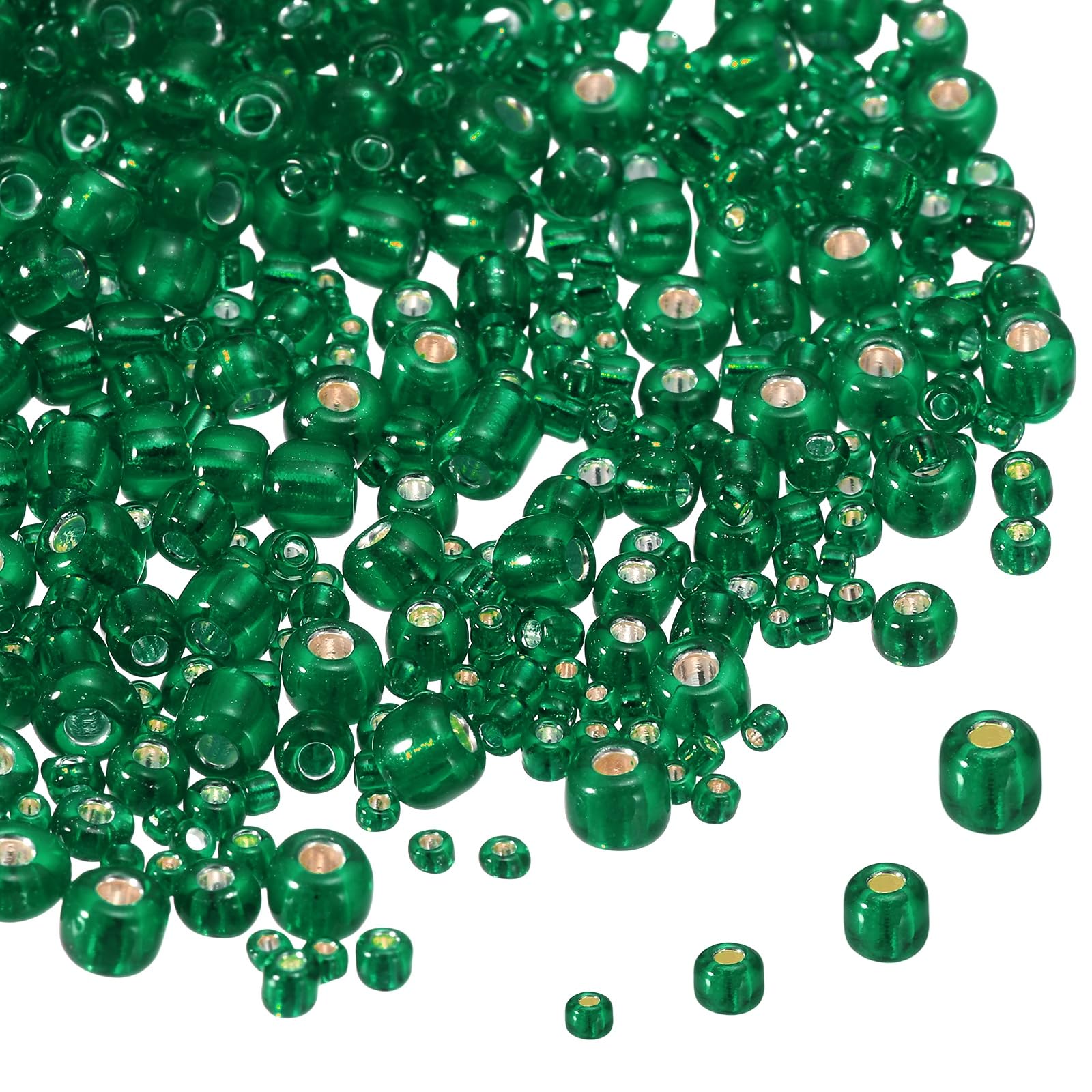 sourcing map 2848pcs Iridescent Glass Seed Beads 1.5/2/3/4mm Black-Green