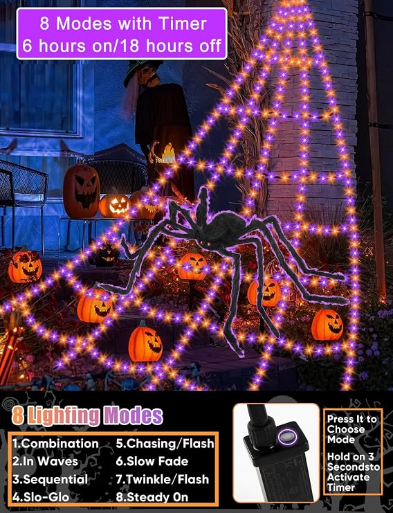 LCHUANG Halloween Decorations Spider Web Lights