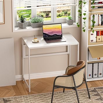 GreenForest Folding Table Assembly-Free 80 x 48 cm Space-Saving White Folding desk for home office and students tilt-proof thanks to L-lock for kitchen children's room camping and apartment