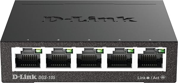 D-Link DGS-105/B 5-Port Gigabit Unmanaged Metal Desktop Switch 10/100/1000 Mbit/s - UK Version, black DGS-105/B - 2