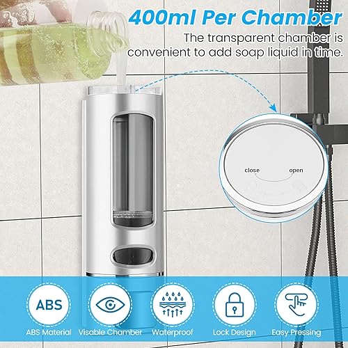 Miniatura 6 de Dispensador de jabón líquido de mano de espuma, dispensador de ducha de baño de 13.5 fl oz, dispensador de bomba de ducha y organizador para baño,