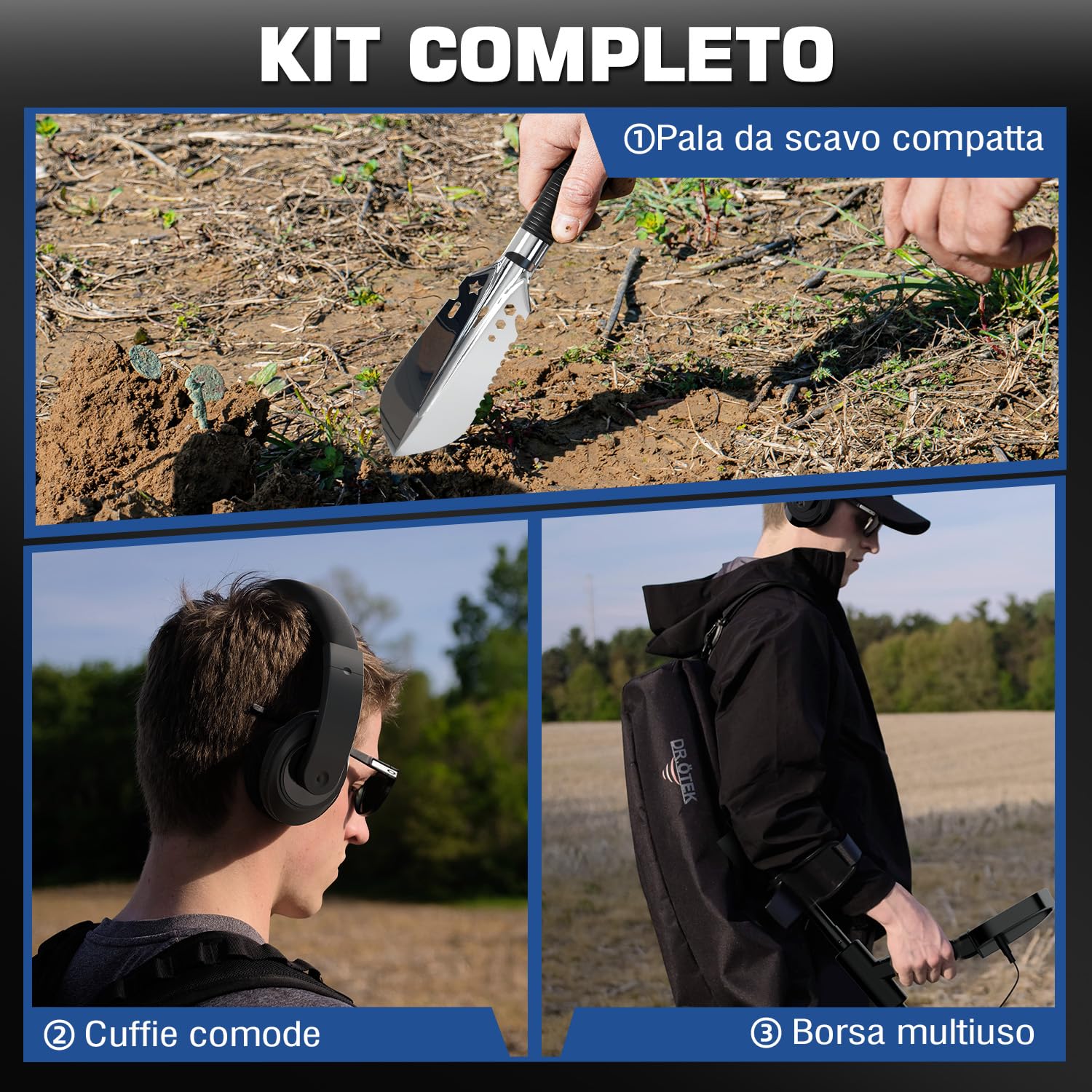 DR.ÖTEK Metal Detector Professionali per Adulti e Bambini, Impermeabile per Oro con Pinpoint e Terreno, Abbinamento Rapido, 6 Modalità, Alta Precisione, Leggero e Facile da Usare,Blu