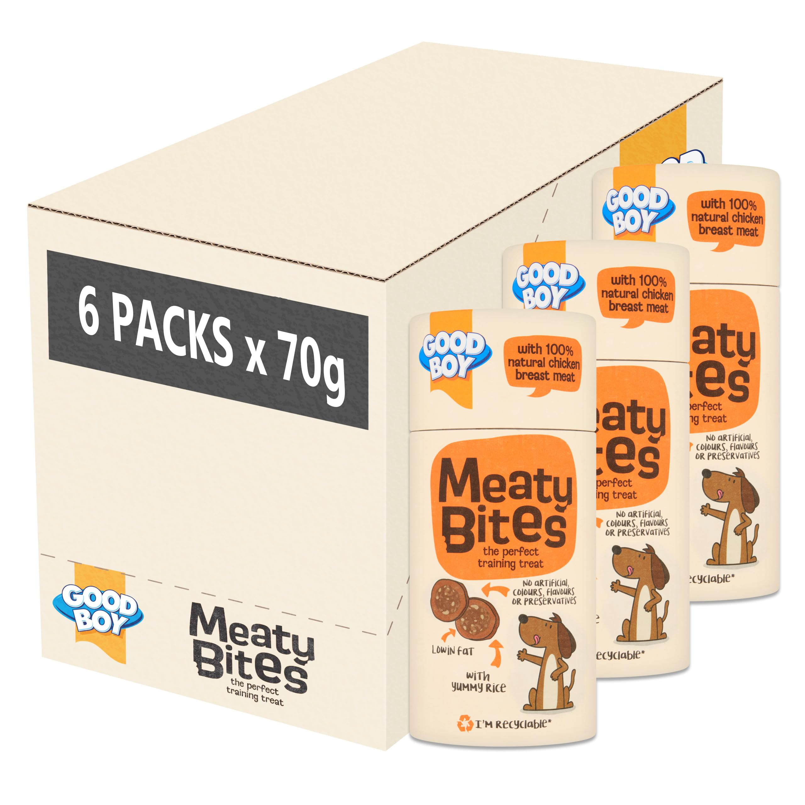 Good Boy Meaty Bites Chicken with Rice - Low Fat Dog Treats - Bulk Box 6 x 70g