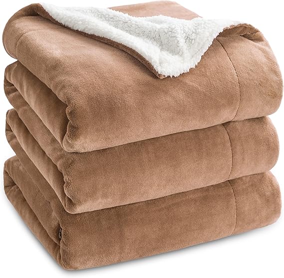 BEDSURE Decke Sofa Kuscheldecke Camel warm Sherpa Sofaüberwurf Decke