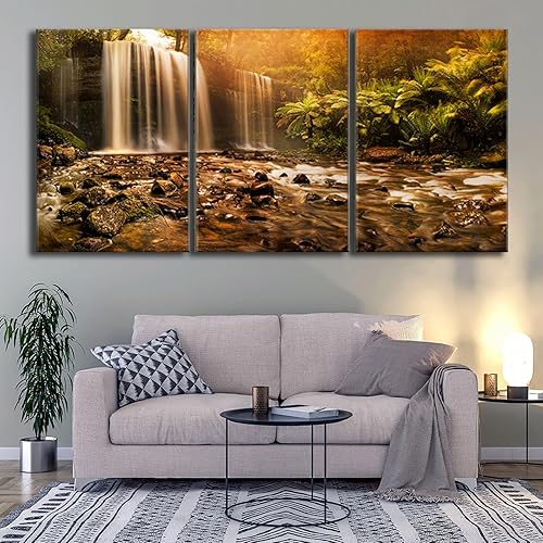 Miniatura 3 de Looife Lienzo decorativo para pared para decoración del hogar, puesta de sol, pintura de pared, lienzo con cascada, imagen impresa en lienzo, 3