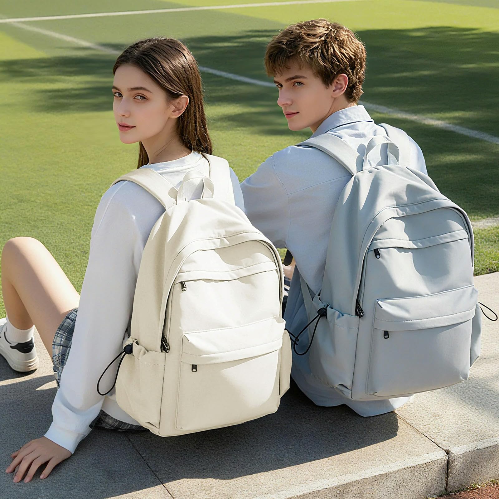 Zaino da Viaggio Universitario Casuale Grande capacità Leggero per Studenti della Scuola Superiore Zaini Scolastici Adolescenti Adatti al Laptop 14 Pollici-Beige