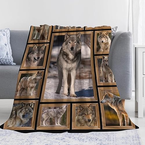 Miniatura 2 de Manta de lobo divertida manta de lobo lobo para hombres, mujeres y niños, regalos de lobo marrón para Navidad, cumpleaños, mantas de franela suaves