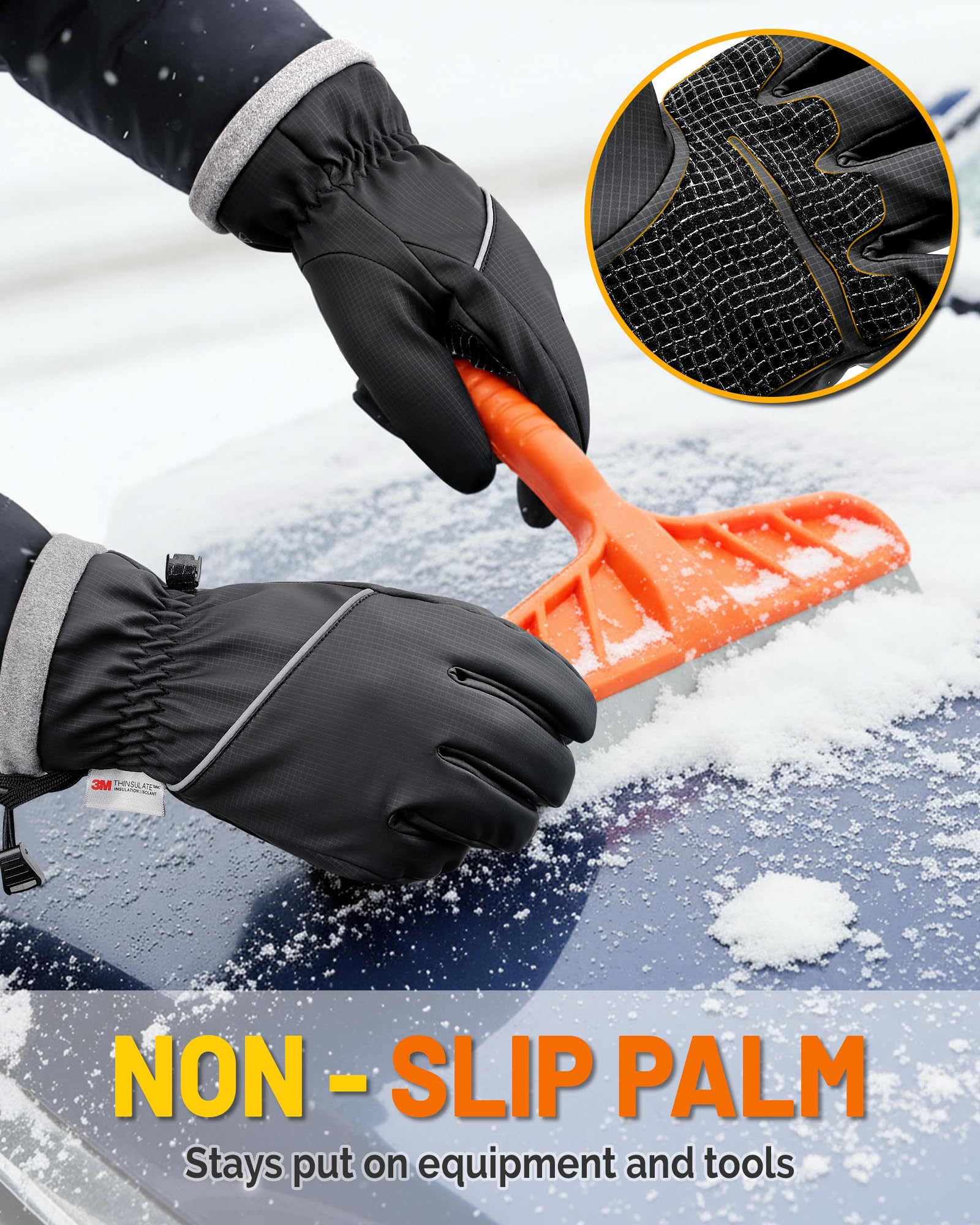 AOPREL Wasserdicht Winterhandschuhe Herren Damen 3M Thinsulate Thermo Handschuhe rutschfest Touchscreen Sporthandschuhe für Skifahren,Radfahren,Schneeschaufeln & Outdoor-Arbeiten