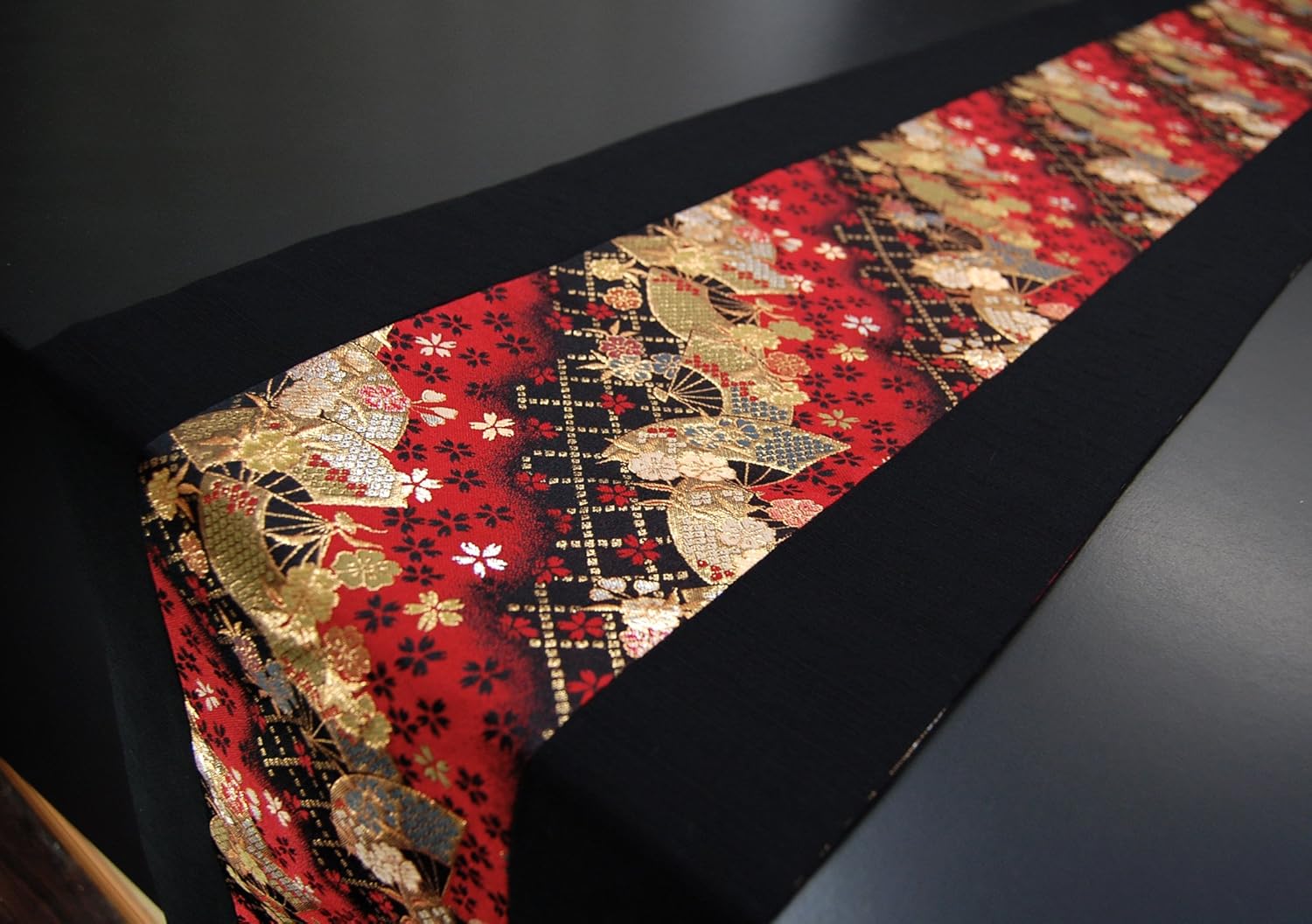 Kimono Table Runner Japanese Traditional Fabrics Kinran (Pattern Name: Ougi)