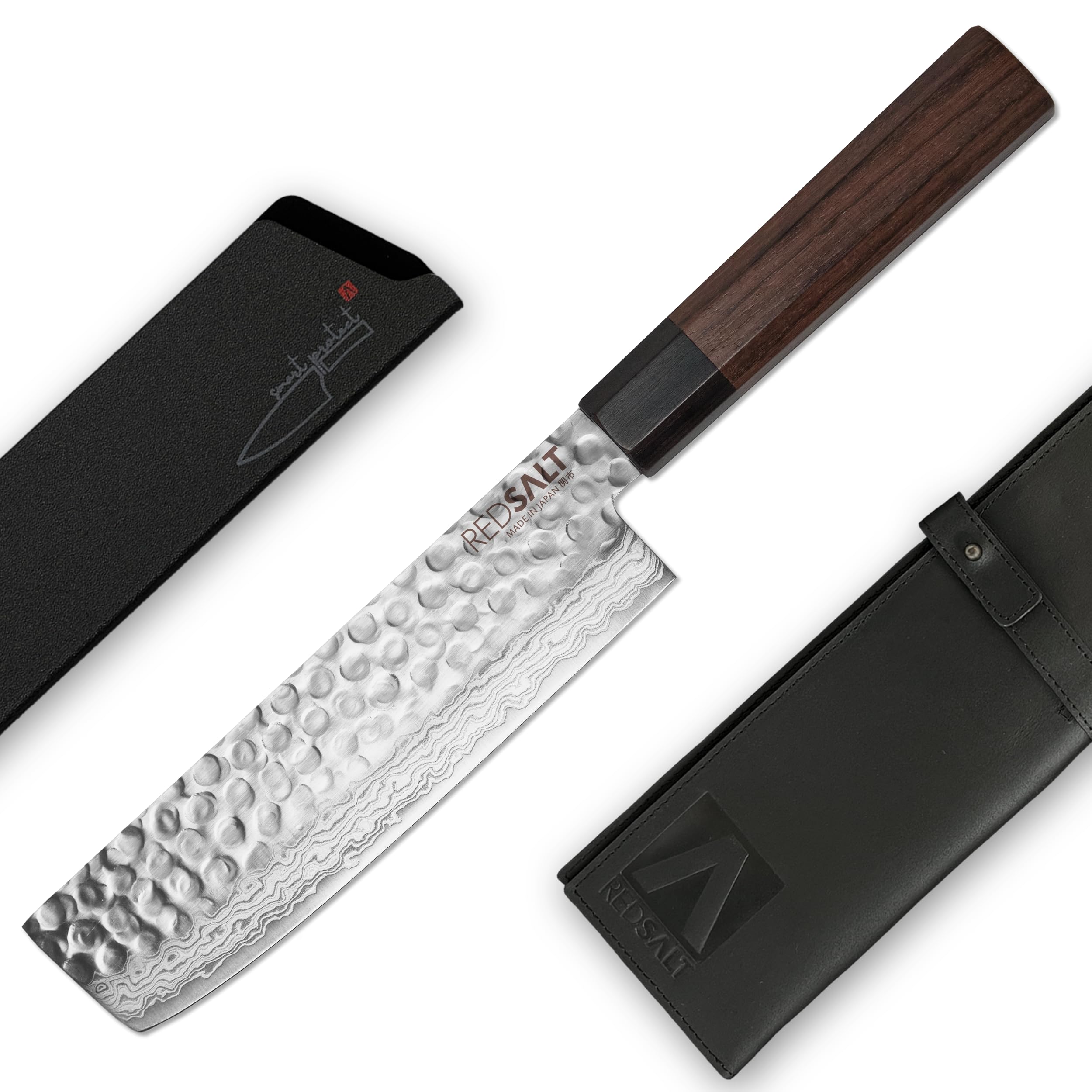 REDSALT® Professional Series NAKIRI 菜切 16cm coltello da cuoco damasco fatto a mano in Giappone | Coltello da chef professionale extra affilato in acciaio inox lama martellata | Coltello da cucina