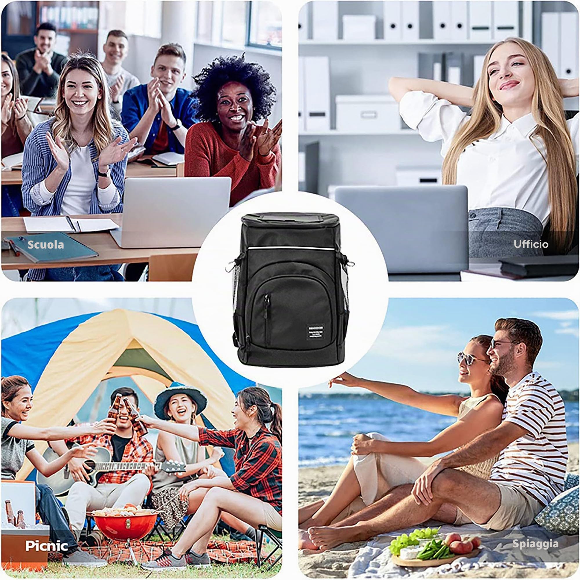 Zaino Pic Nic Termico Borsa Frigo 30L Borsa Termica da Viaggio Portatile per Picnic, Campeggio e Spiaggia (Nero)