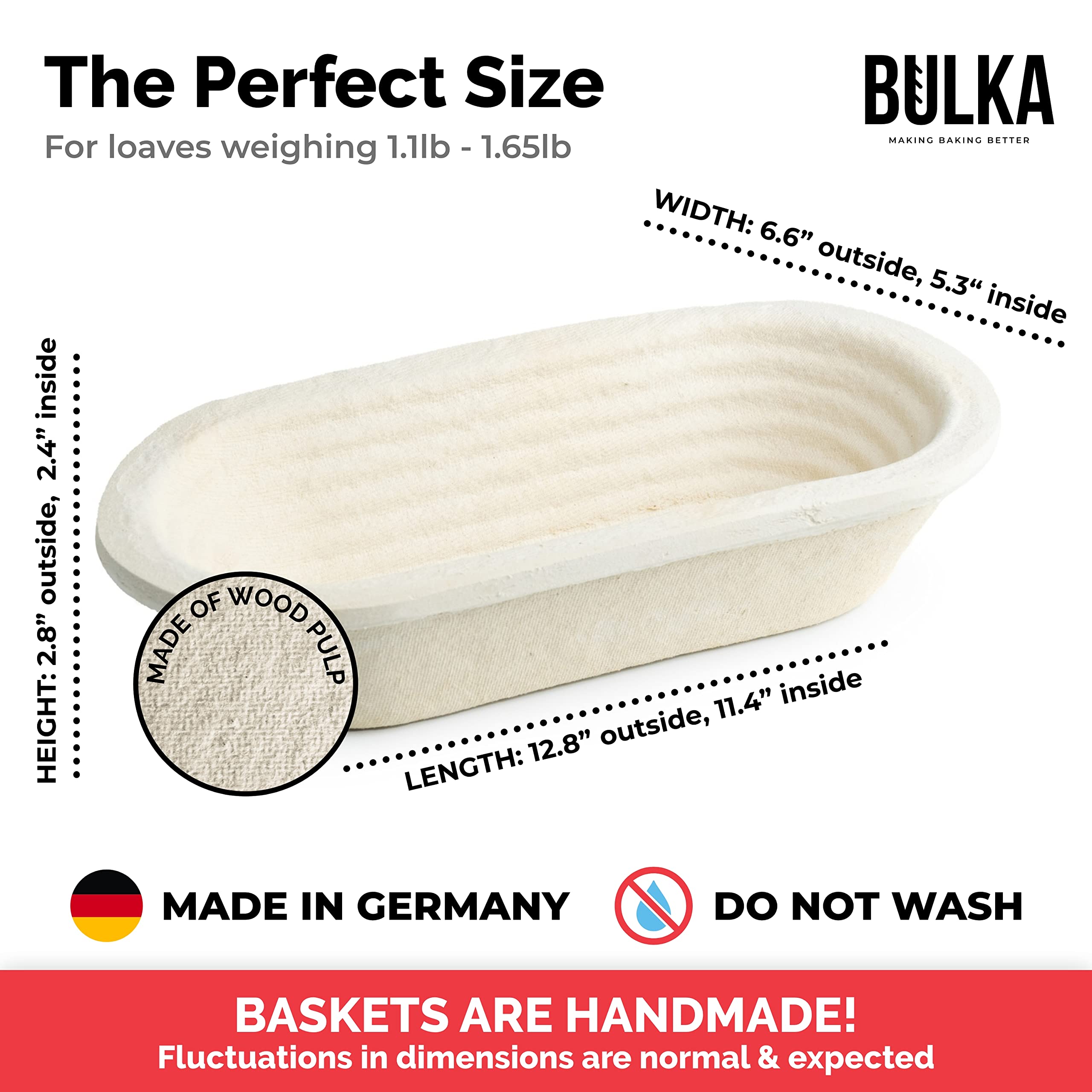 Bulka Oval Bread Proofing Basket Brotform Spruce Wood Pulp