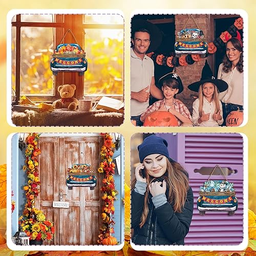 Miniatura 5 de Kigley Letrero de bienvenida intercambiable de temporada para puerta delantera, granja, camión, decoración rústica de vacaciones con 15 iconos