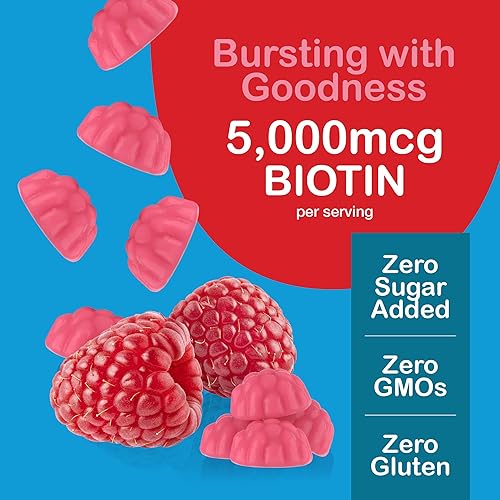 Miniatura 3 de Gomitas de biotina sin azúcar, 5,000 mcg de biotina de alta potencia para cabello, piel y uñas, cero azúcar, sin OMG, sin gluten, gomitas veganas de