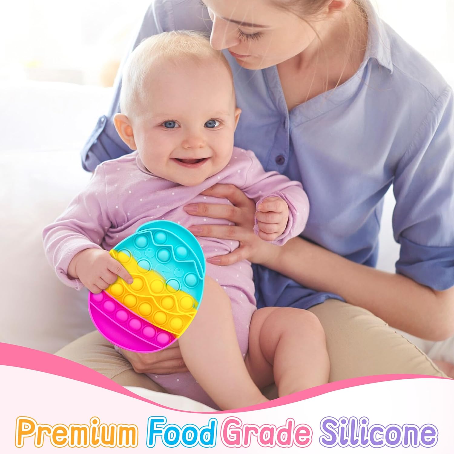Easter Fidget Toys for Kids Girls Boys,Cute Eggs Push Bubble Sensory Toy Basket Stuffers Toddler Adult Stress Relief Silicone Autism Fidgets Birthday Gifts for Travel Cars Classroom Party Office