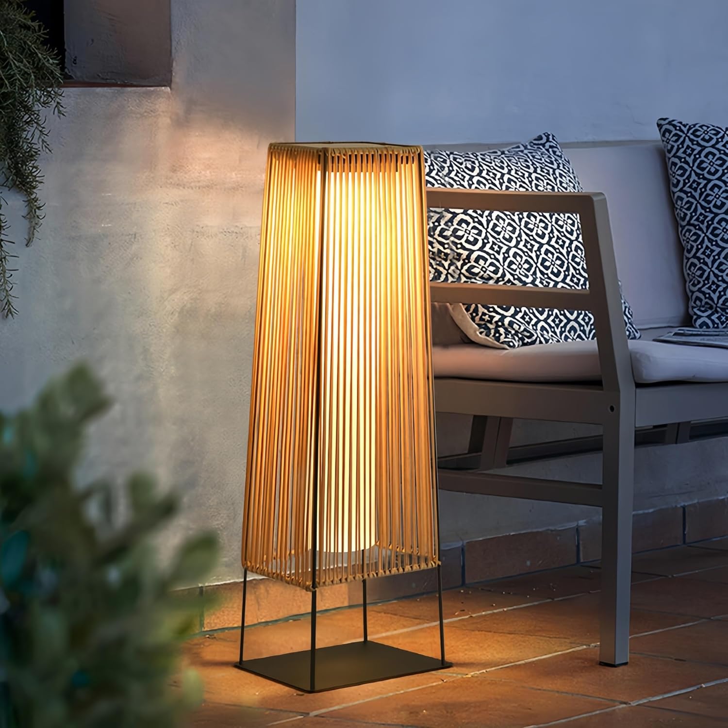 Outdoor/Indoor Floor Solar Light, Outdoor Waterproof Solar Lights with Remote Control, Boho Rattan 3-Color Adjustable Floor Lamp for Home, Patio, Yard, Garden or Porch Decor(35.4in)