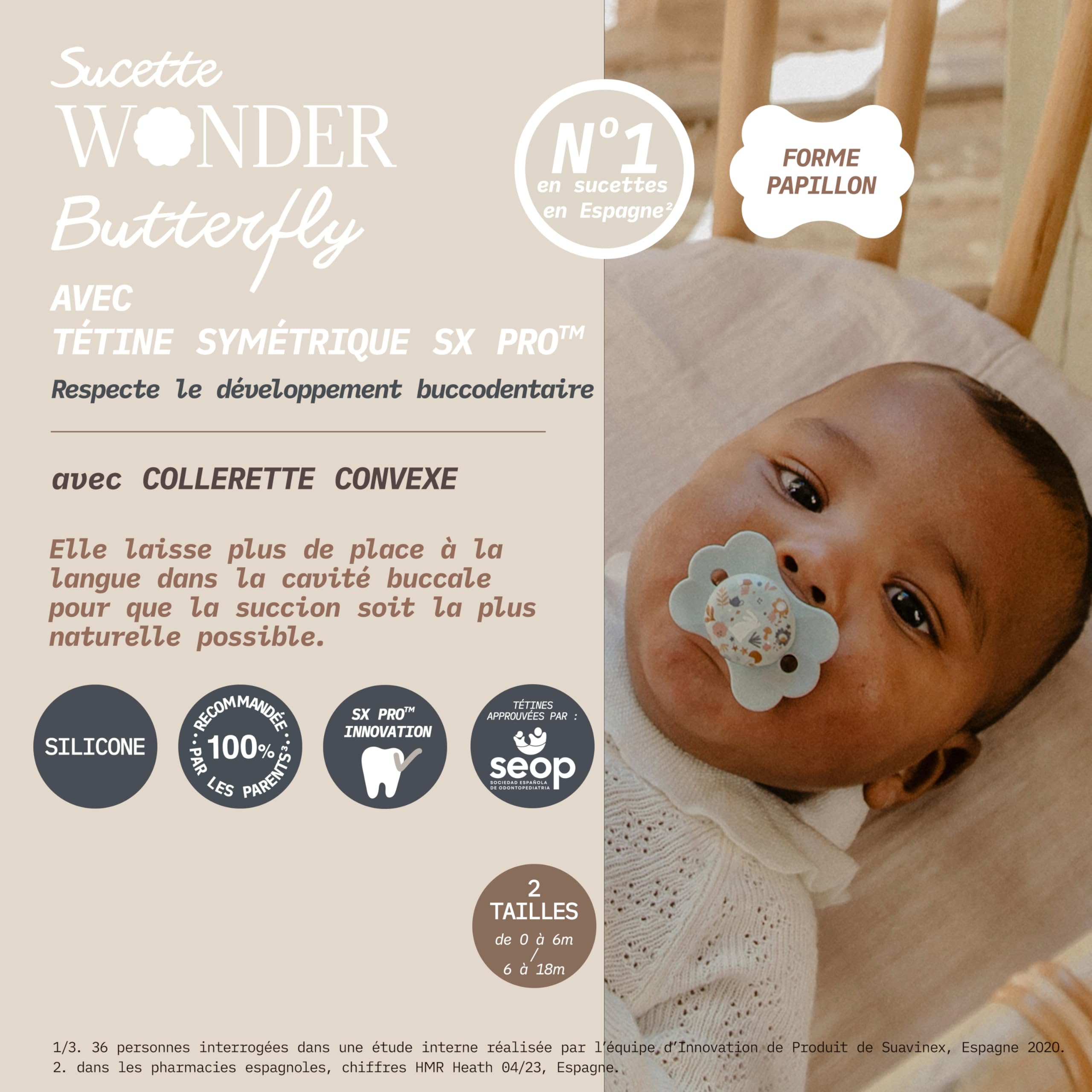 Suavinex, Lot de 2 Sucettes Bébé 6/18 Mois, avec Tétine Symétrique SX Pro en Silicone, Réversible, Plate, Flexible, Respecte le Développement Buccodentaire, Wonderland Rose