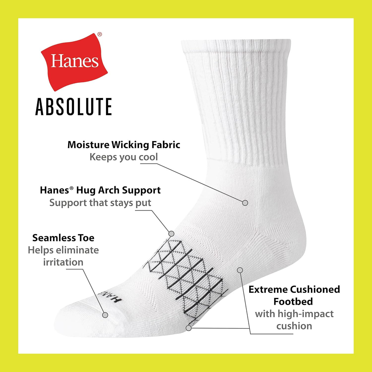 Hanes Men's Absolute Active Cushioned Crew Socks (4-Pack) - Image 4