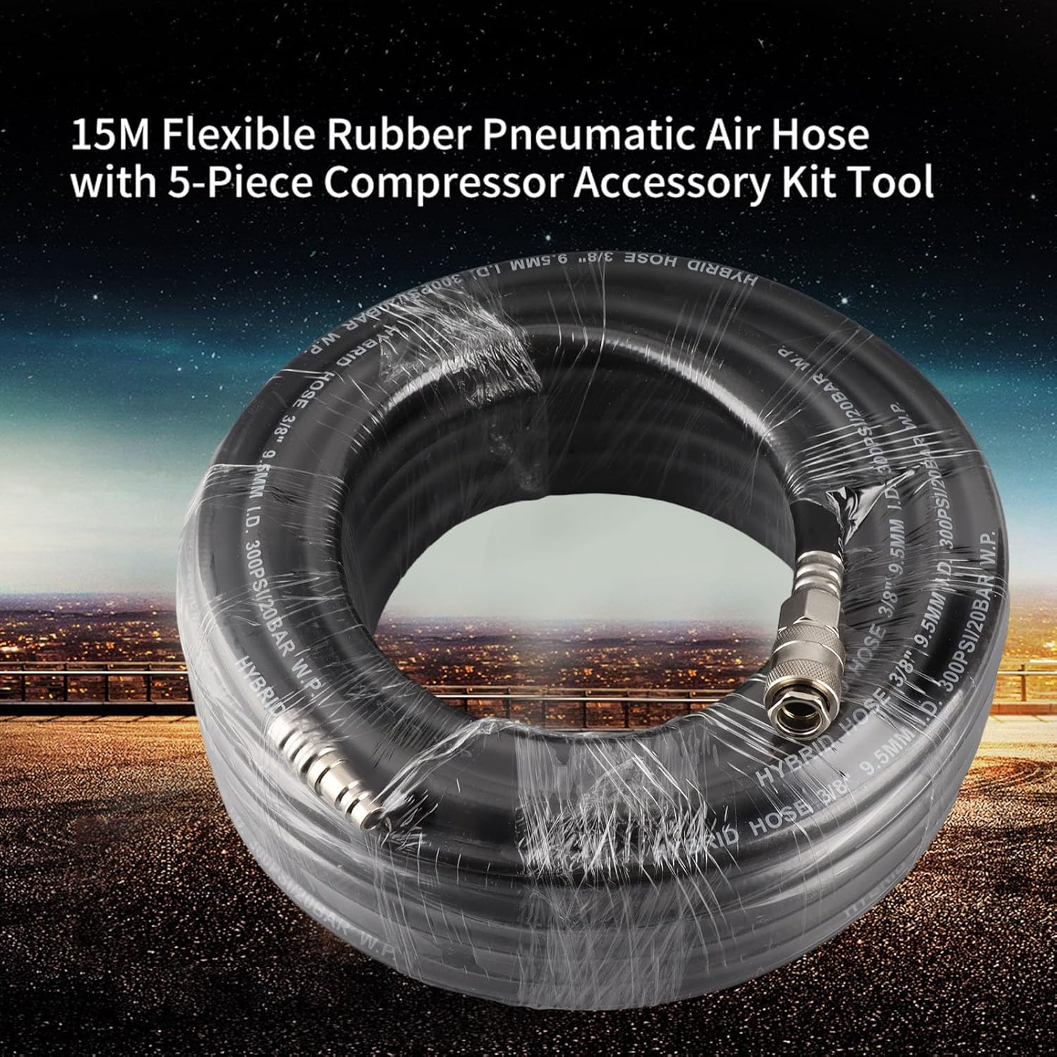 15M Air Compressor Hose Kit Heavy Duty Rubber Pneumatic Air Hose Fittings for Compressor Accessories