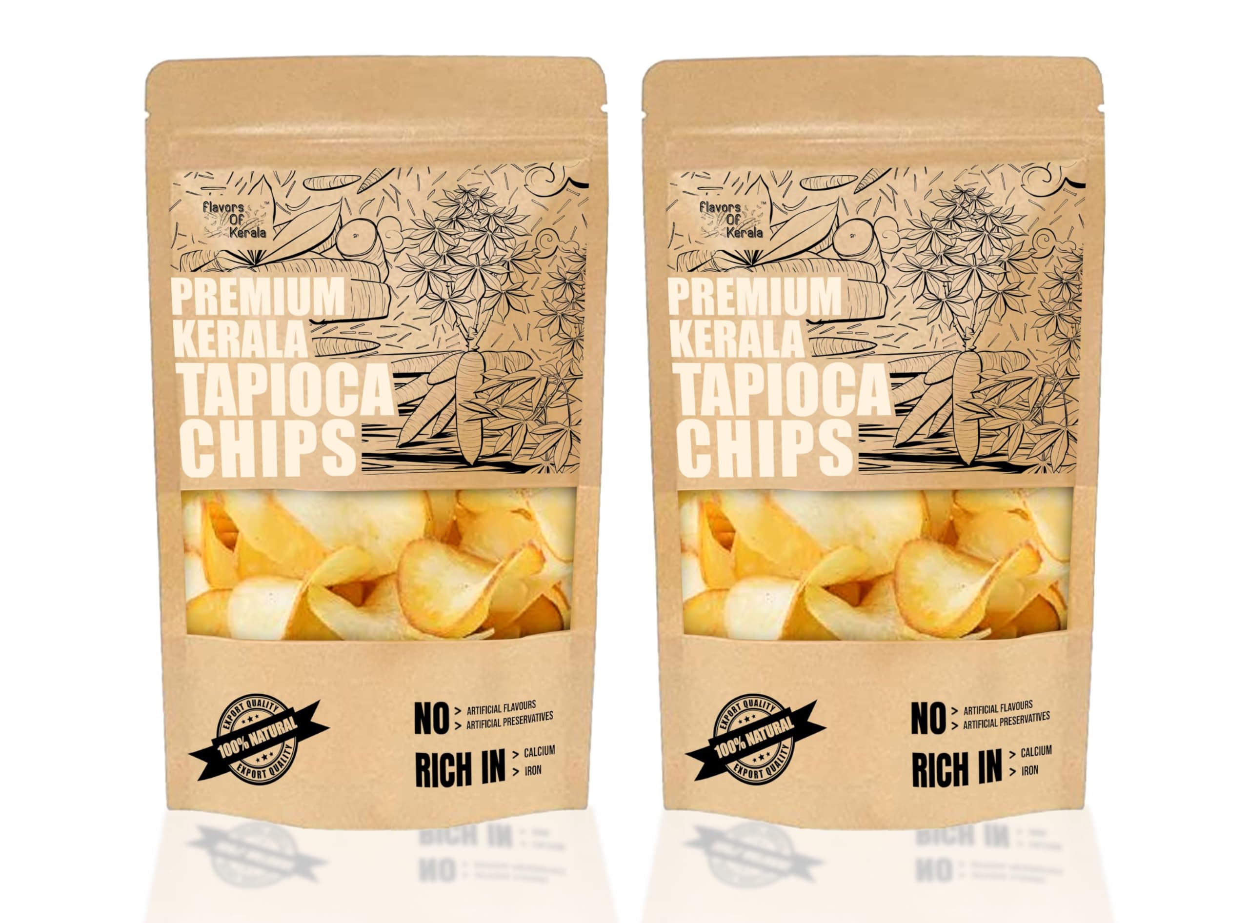 FLAVORS OF KERALA (FOK) | Premium Kerala Tapioca (Kappa/Cassava) Chips (800 Grams)