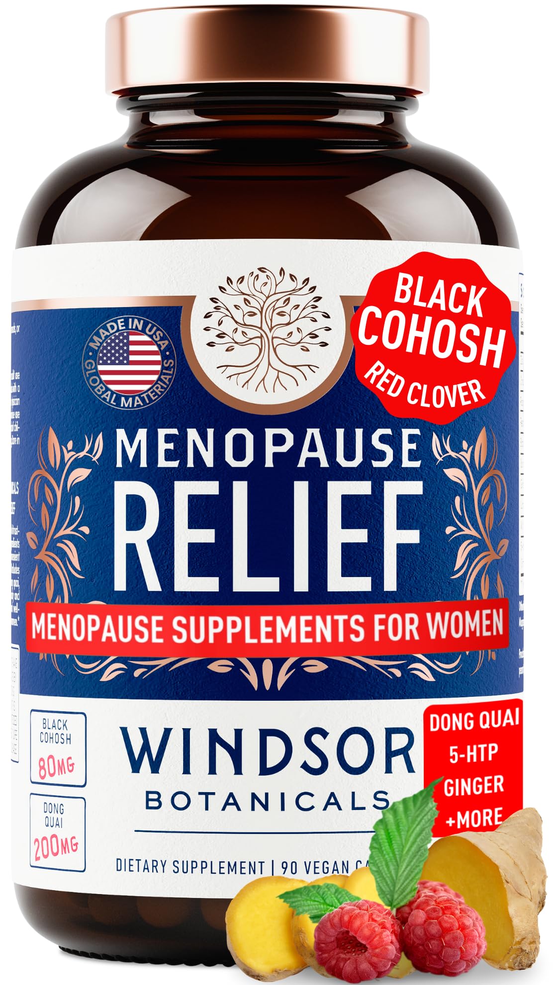 Menopause Supplements for Women - 5-HTP, Dong Quai, Black Cohosh for Menopause Hot Flashes, Night Sweats Relief Support - Womens Pre Meno Premenopausal Perimenopause Supplement - 90 Caps