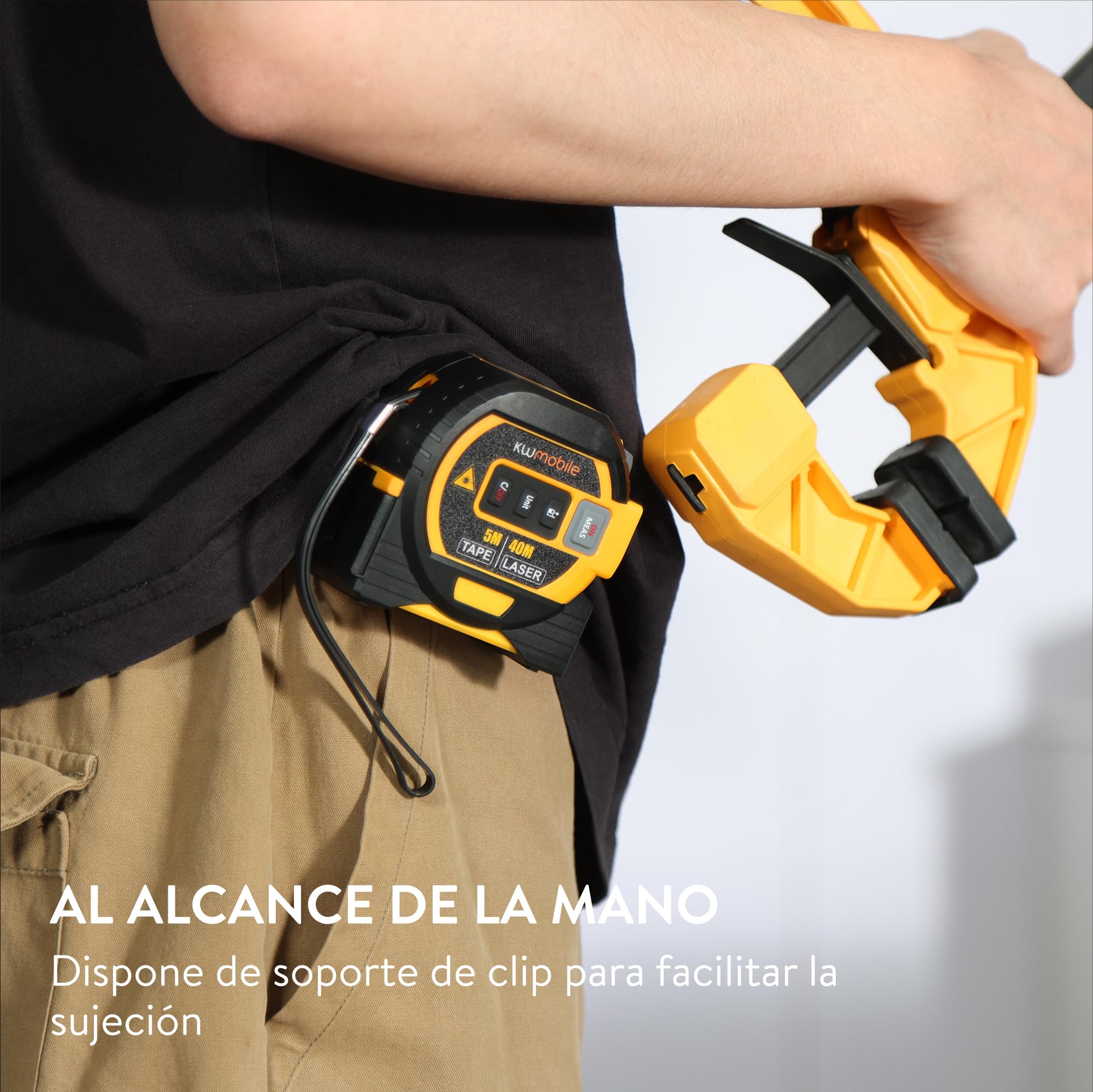 kwmobile Cinta Metrica Digital 3en1 - Medidor Laser Distancia 40m con Cinta Métrica 5m - Para Distancia Area Volumen y Medición Pitagorica - Metro Laser con Pulgadas Pies y Metro