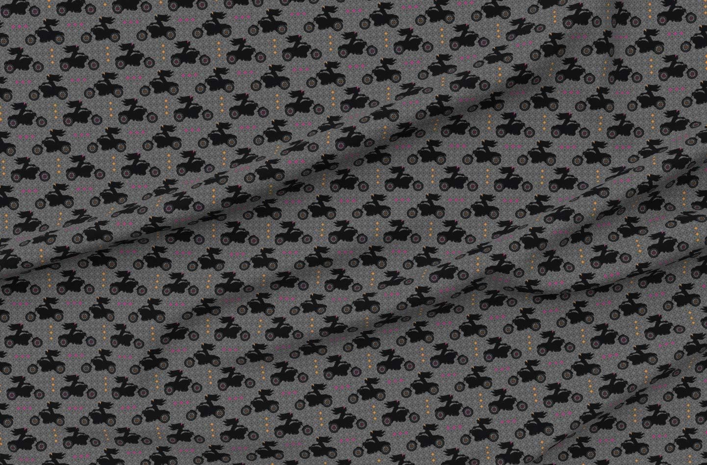 Spoonflower Fabric - Motorcycle Bikes Girl Girls Wheels Stripes Dots Printed on Organic Cotton Sateen Fabric by The Yard - Sewing Quilting Apparel Home Decor