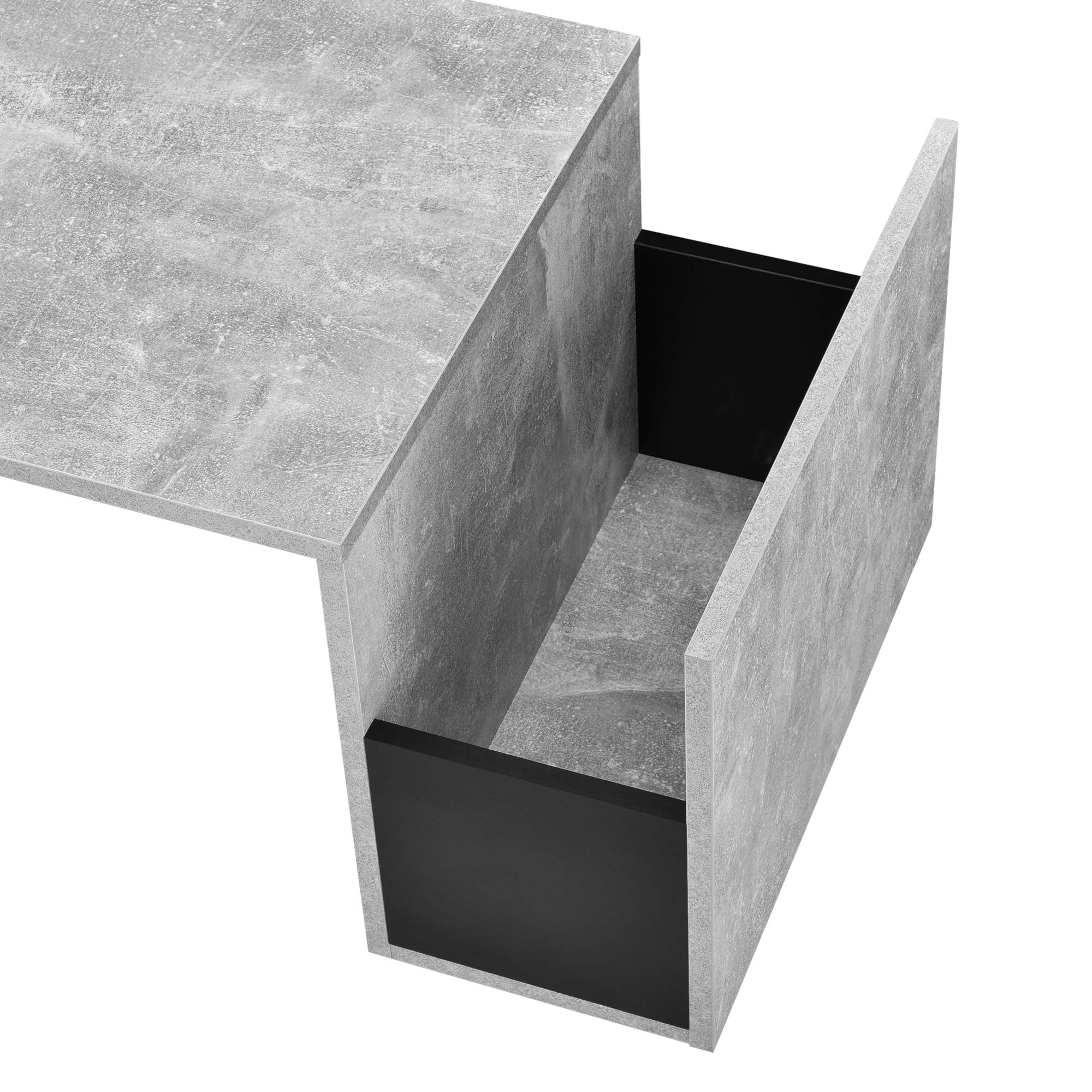 [en.casa] Tavolino da Salotto con Vano Laterale Tavolo Basso da Caffè con Scomparto Portaoggetti per Soggiorno Studio Living 90 x 45 x 35 cm - Effetto Cemento