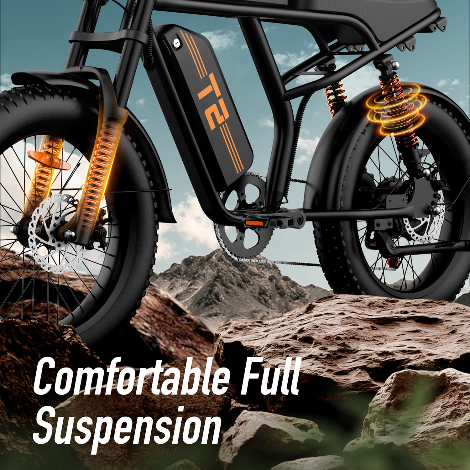 URLIFE 20" x 4 Bicicleta Eléctrica para Adultos, E-Bike de Montaña con Batería Extraíble 48V 15.6Ah, Autonomía 120km, LCD Pantalla, 7 Velocidades, Todo Terreno con Suspensión Completa