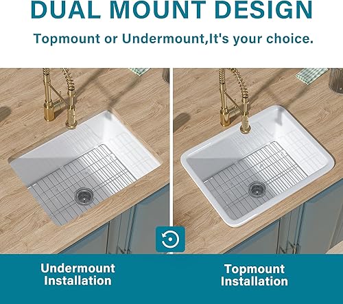 Miniatura 3 de Fregadero de cocina de 24 x 19 pulgadas, fregadero de cocina blanco empotrado, fregadero de cocina empotrado, fregadero de arcilla refractaria de