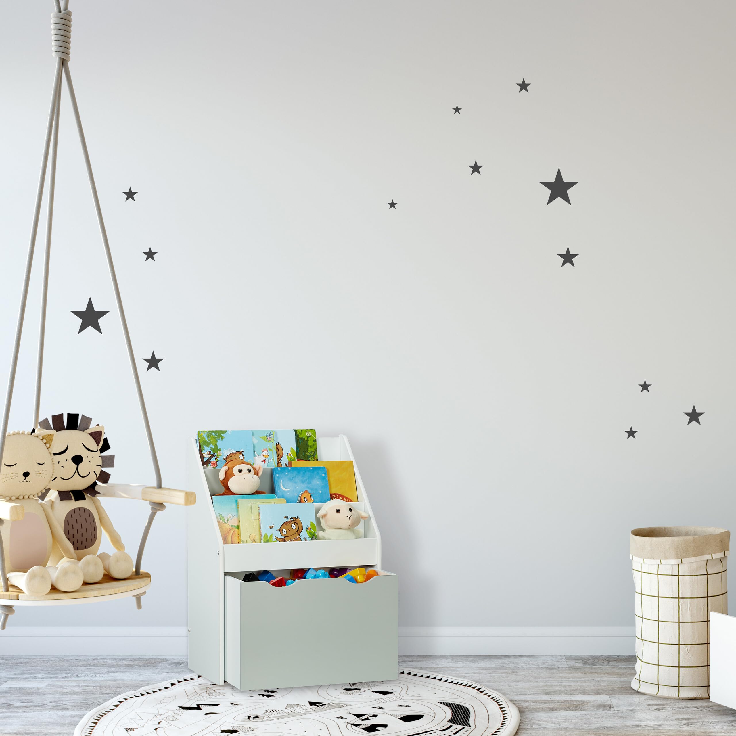 Relaxdays Kinderregal mit 3 Ablagefächern, Kiste mit Rollen, weiß/grau