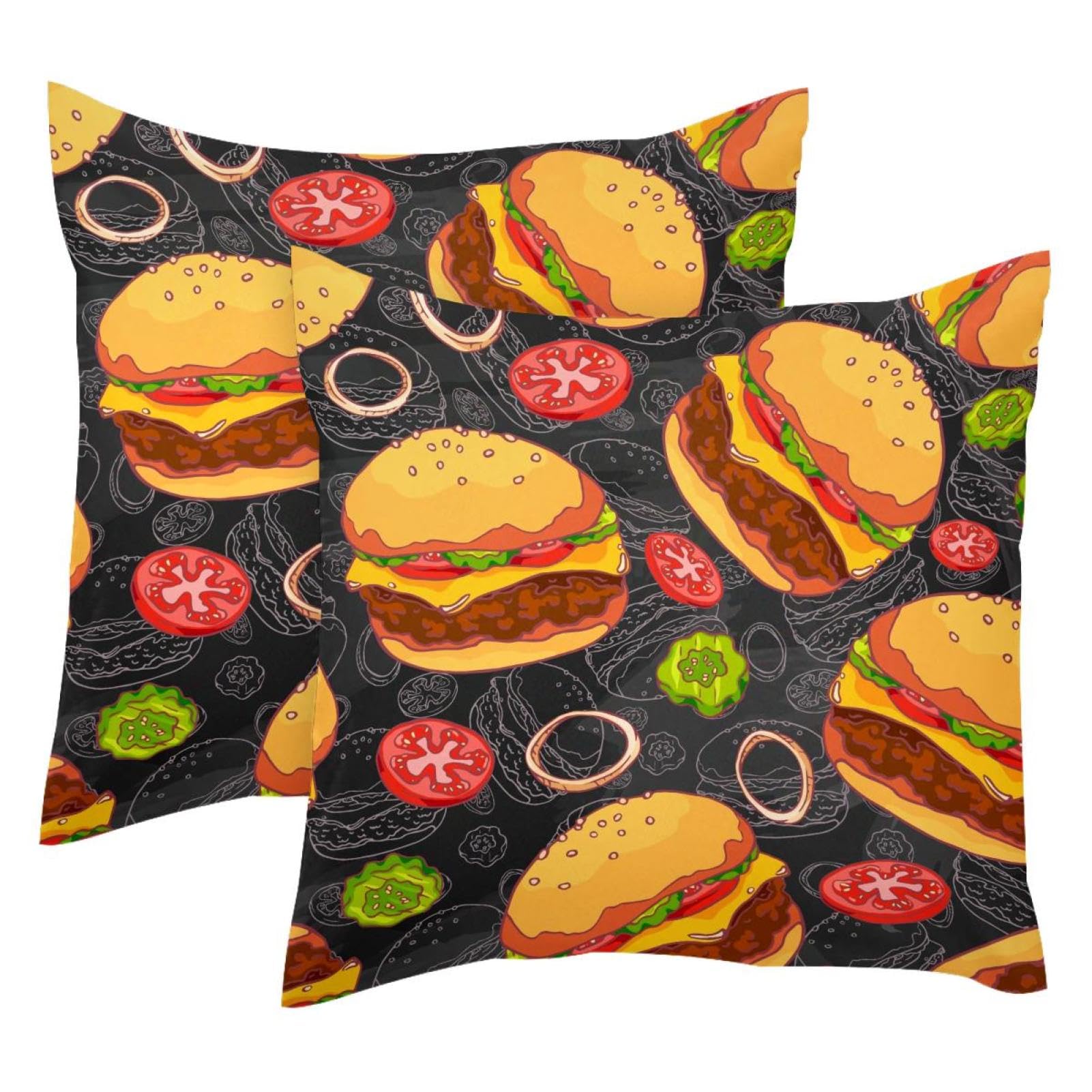 Housse de coussin velours 50x50 cm Tasty jJuicy décoration salon motif burger