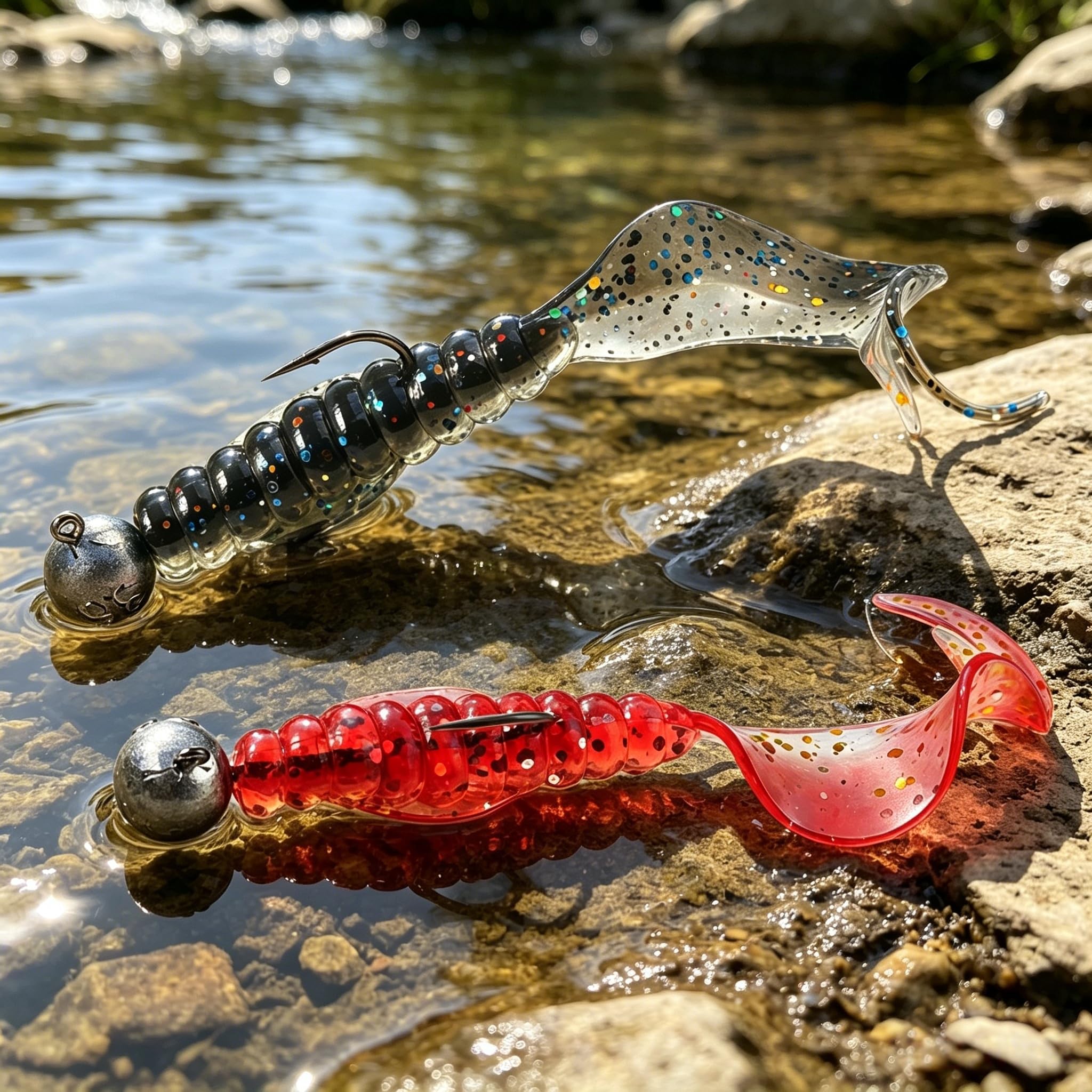 Lot de 90 leurres de pêche souples à queue bouclée de qualité supérieure - Assortiment de 6 couleurs pour bar, truite, crappie Bluegill - Disponible en 5,6 cm (90 pièces) / 7,6 cm (60 pièces) - Appâts