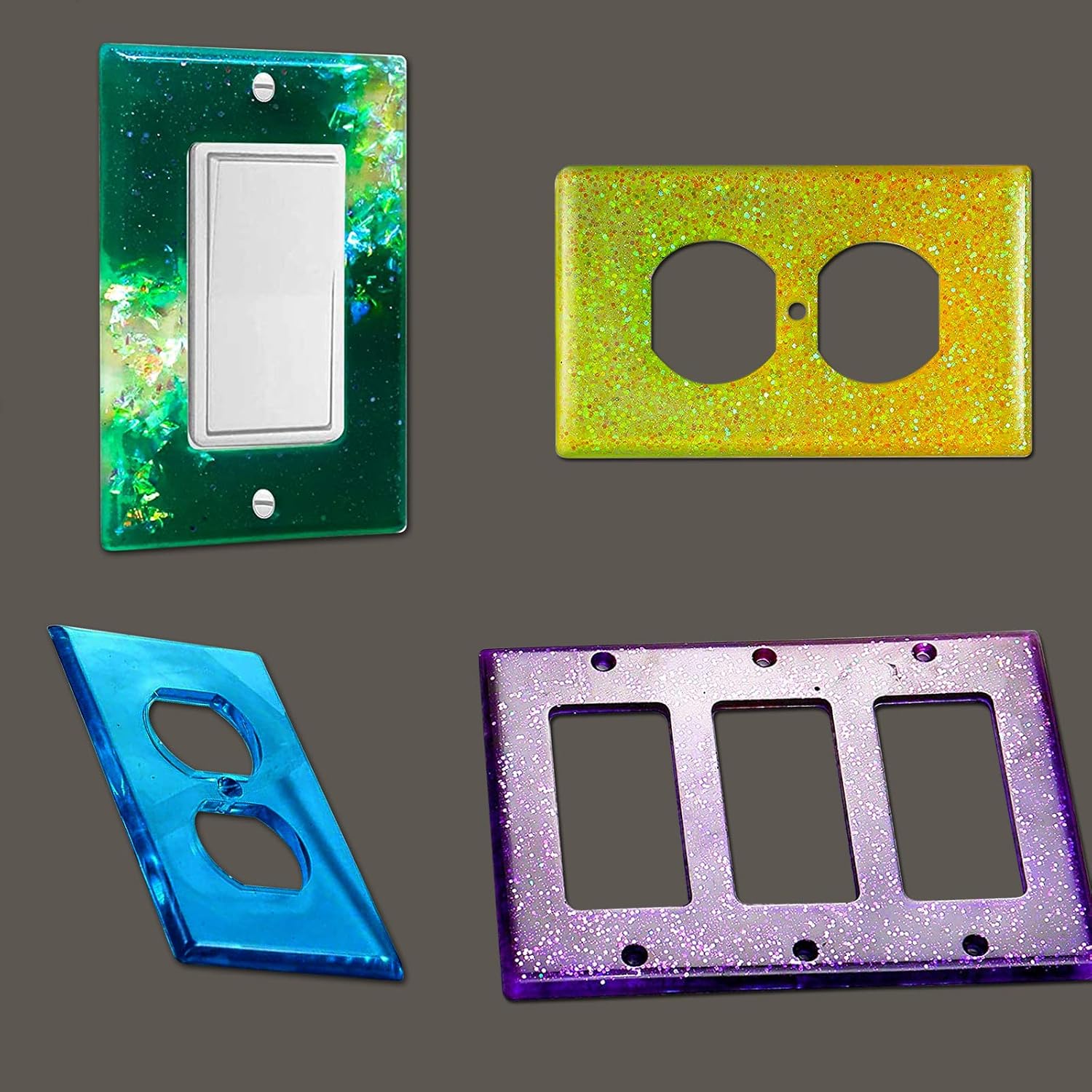 6 Pack Light Switch Cover Resin Silicone Molds, Standard Switch Socket Epoxy Moulds, Wall Plate Casting Mold for DIY Switch Covers, Socket Bottoms, Home Decor