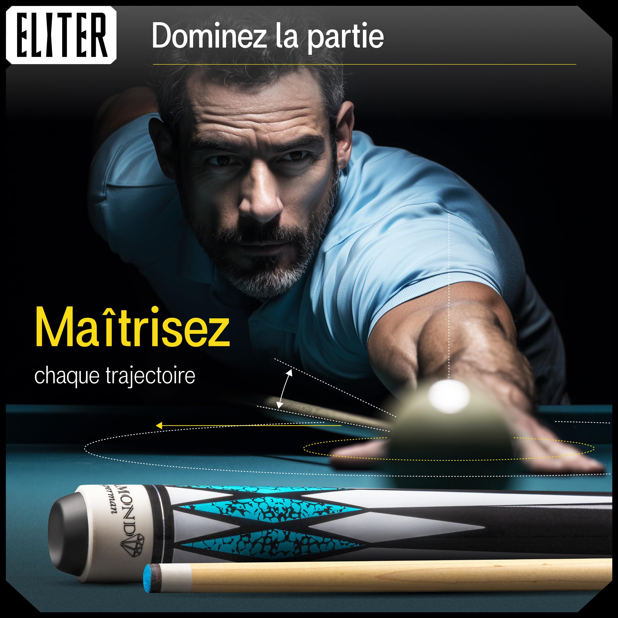 Set de 2 Cannes de Billard Americain - Queue de Billard en Bois d'érable Massif - Souple et Robuste pour Plus de Control et Précision - Design Original