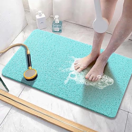 Asvin Tapete de baño con textura suave, para ducha, 24 x 16 pulgadas, sin ftalatos, antideslizante, cómodo, tapete de baño con drenaje, tapete de