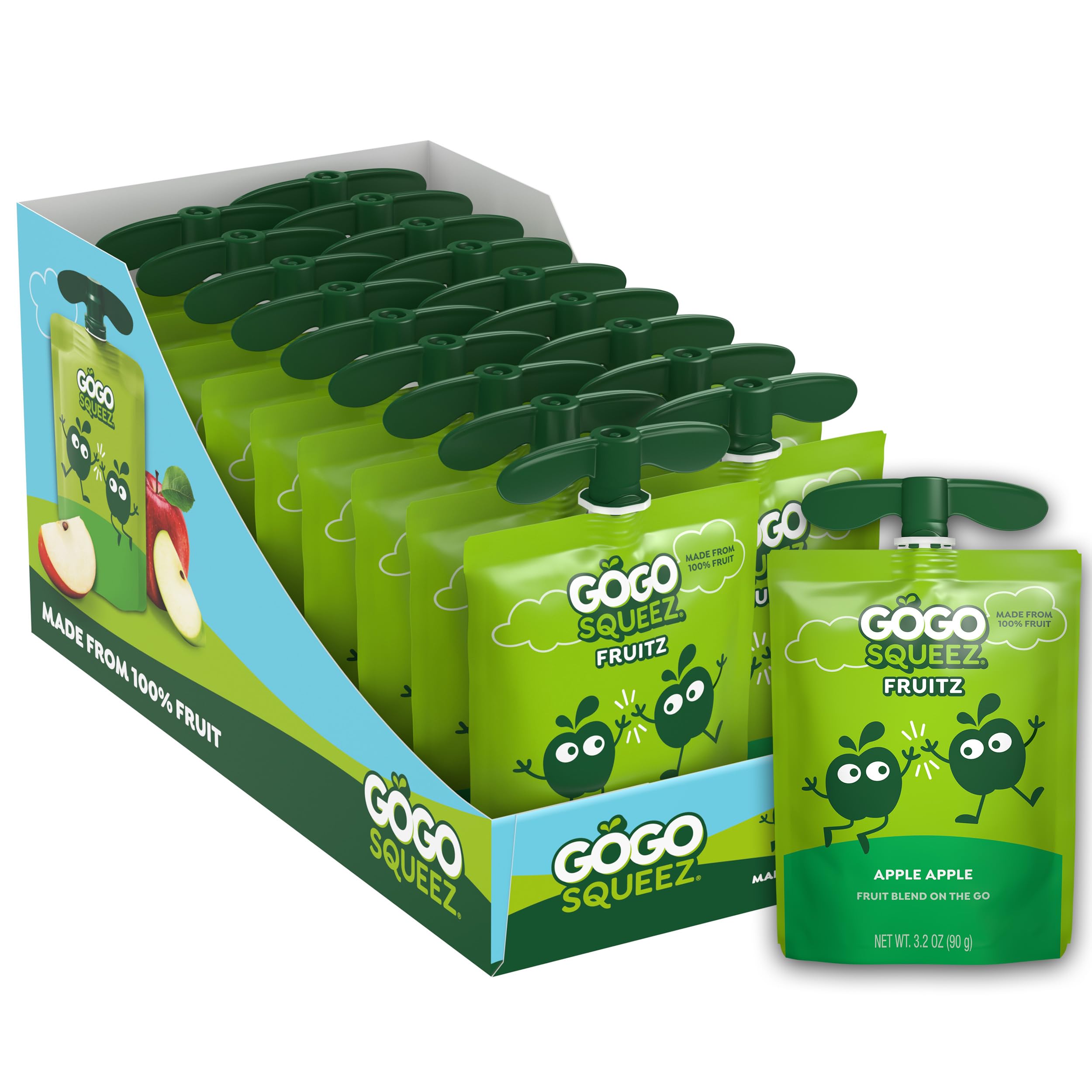 GoGo squeeZ Applesauce and Fruit Puree, Apple Apple, 3.2 oz (Pack of 18), Unsweetened Fruit Snacks for Kids, Gluten Free, Nut Free and Dairy Free, Recloseable Cap, BPA Free Pouches