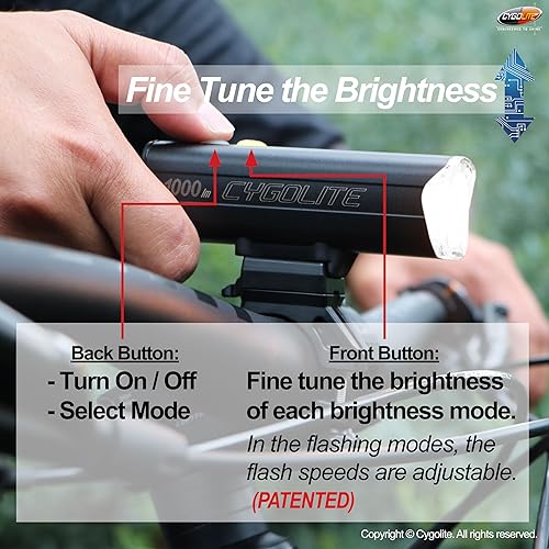 Miniatura 5 de Cygolite Velocity SL - Luz de bicicleta de 1000 lúmenes, aleación de aluminio anodizado, 9 modos de luz, brillo ajustable fino, compacto IP67