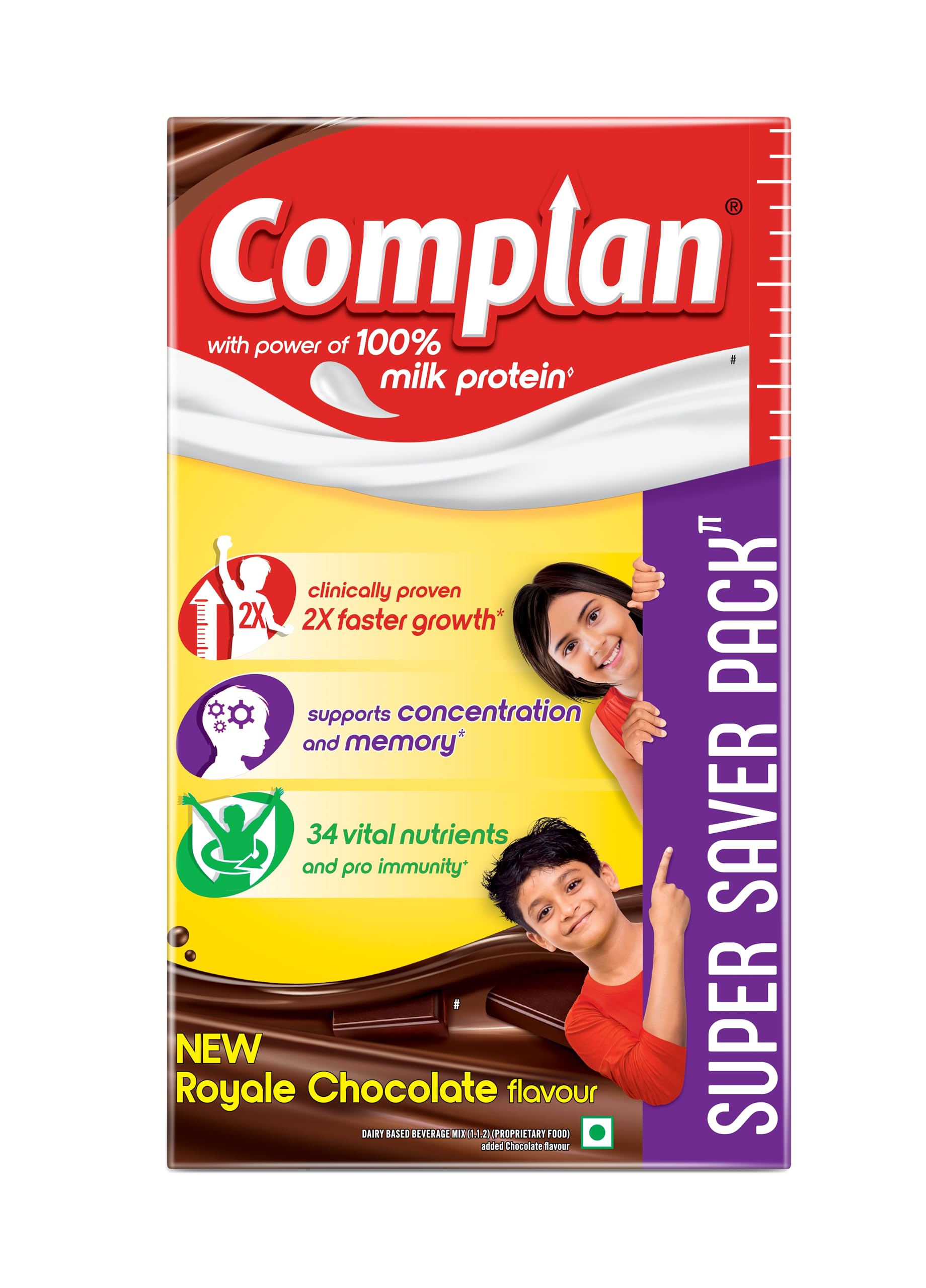 Complan Nutrition Drink Powder for Children, Royale Chocolate Flavour, 750 g Carton | Nutrition drink for kids with protein & 34 vital nutrients