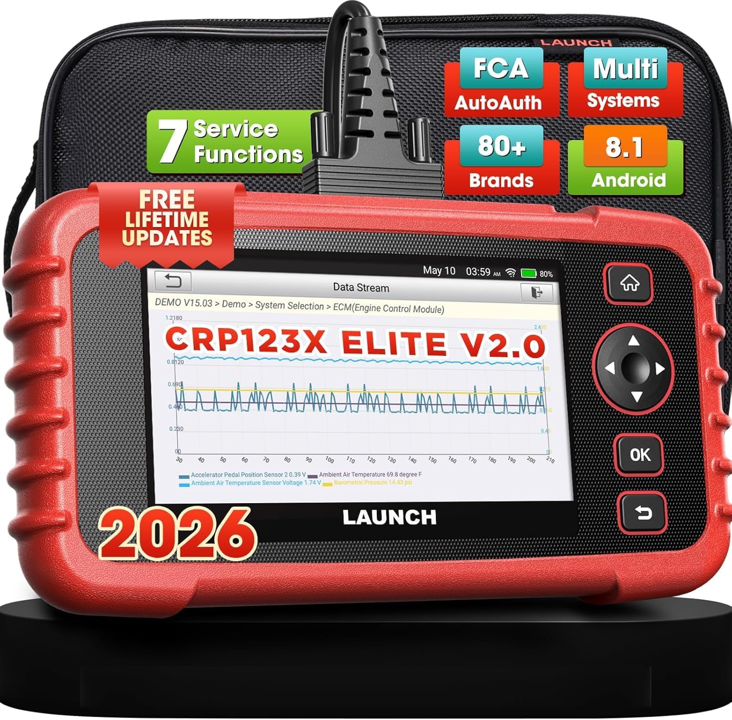 LAUNCH OBD2 Scanner 2026 US Ver. CRP123X V2.0 Elite, 7 Reset Scan Tool, FCA SGW, Engine ABS SRS Transmission Code Reader, Cloud Report, Lifetime Free Wi-Fi Update Diagnostic Tool, Battery Test,AutoVIN